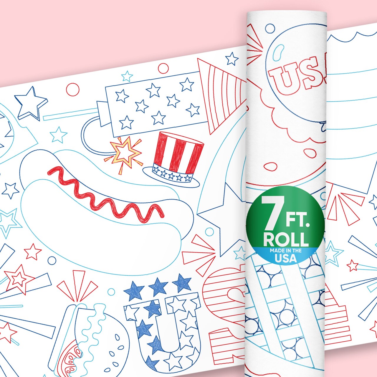 Big Dot of Happiness 4th of July Coloring Table Runner, 7ft Long Patriotic USA Craft Activity Table Cover, Red, White, and Blue Coloring Page - 1 Roll